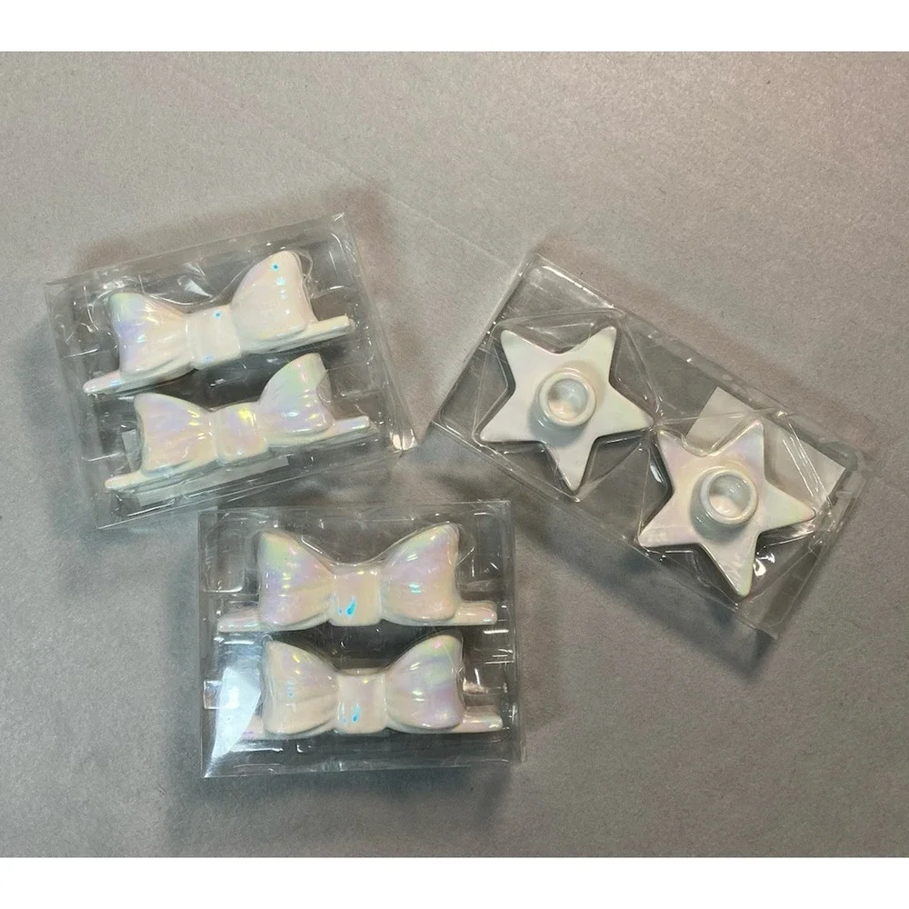 Target Bullseye 3 Sets Iridescent Taper Candle Holders Bow Shape and Stars NEW